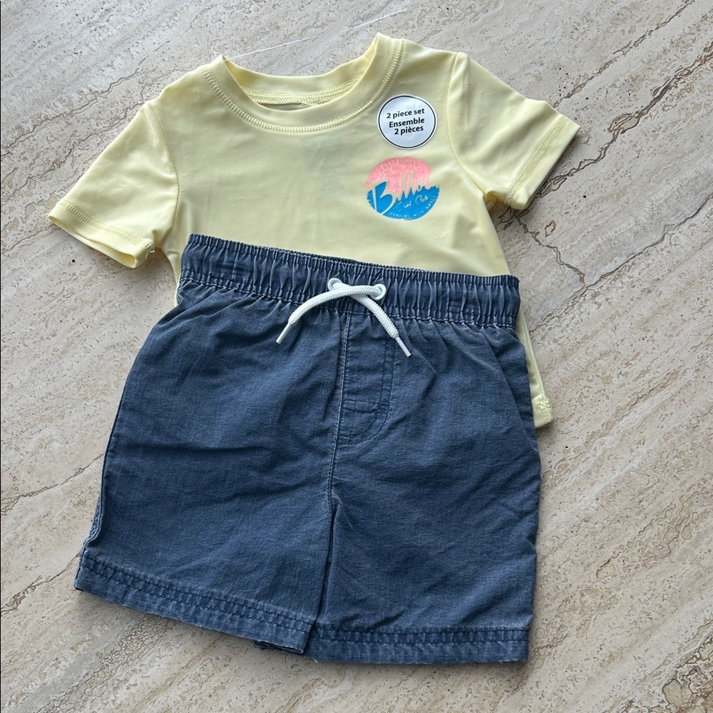 NEW 🆕 Swimming set Yellow Rashguard and Swimming Shorts 2T